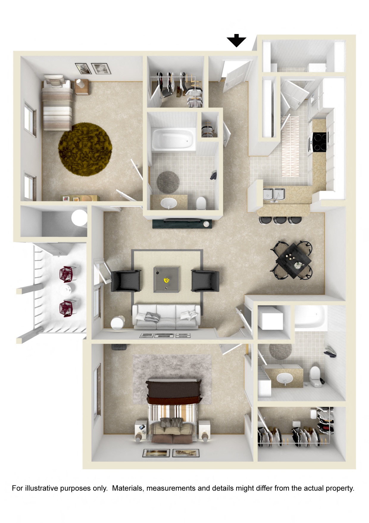 Floor plan for 2 beds, 2 baths, 1204 sqft